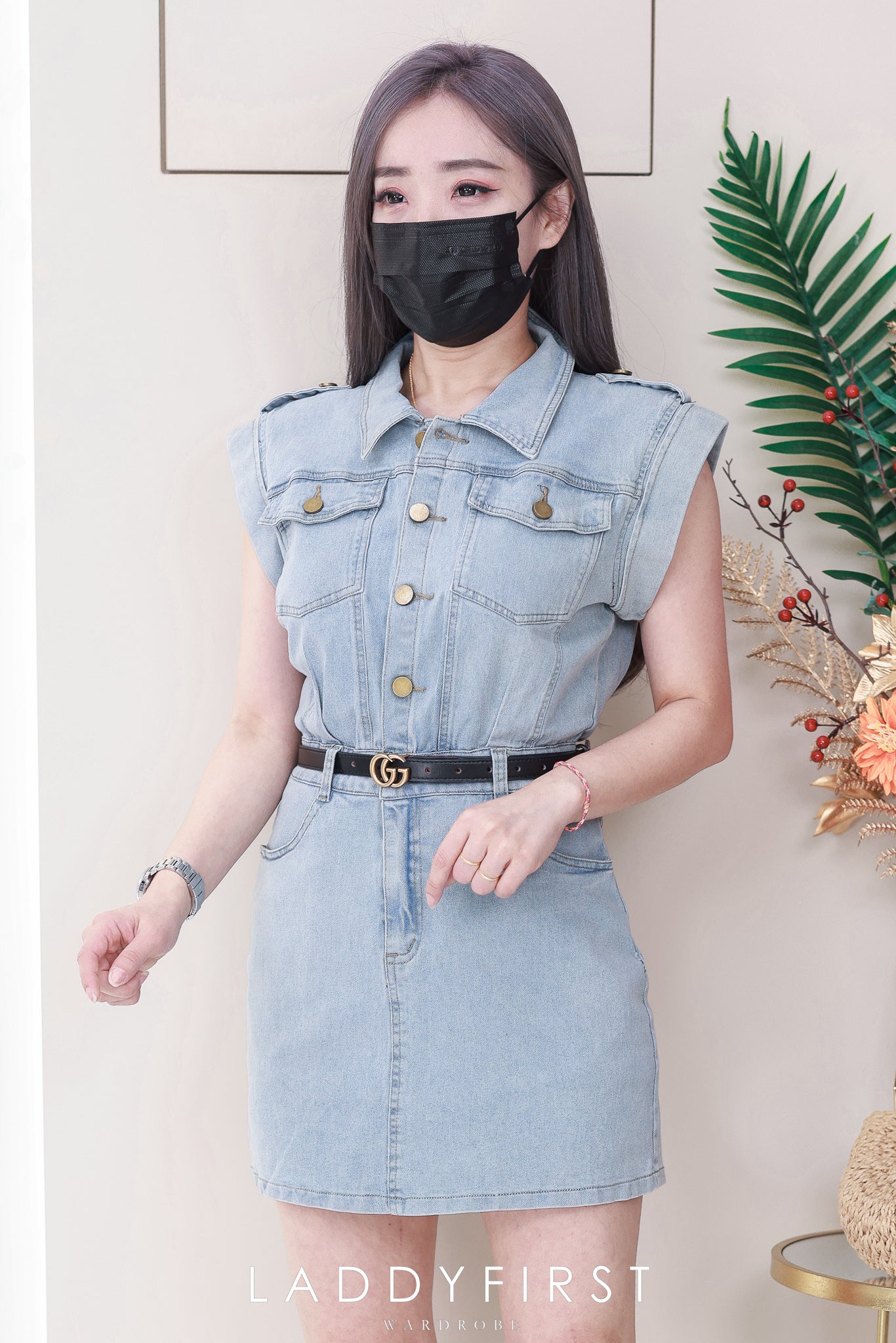 【D121443】高品质韩风简约翻领短袖COTTON JEANS牛仔连身裙子，内层有安全裤，有口袋 ❤️❤️