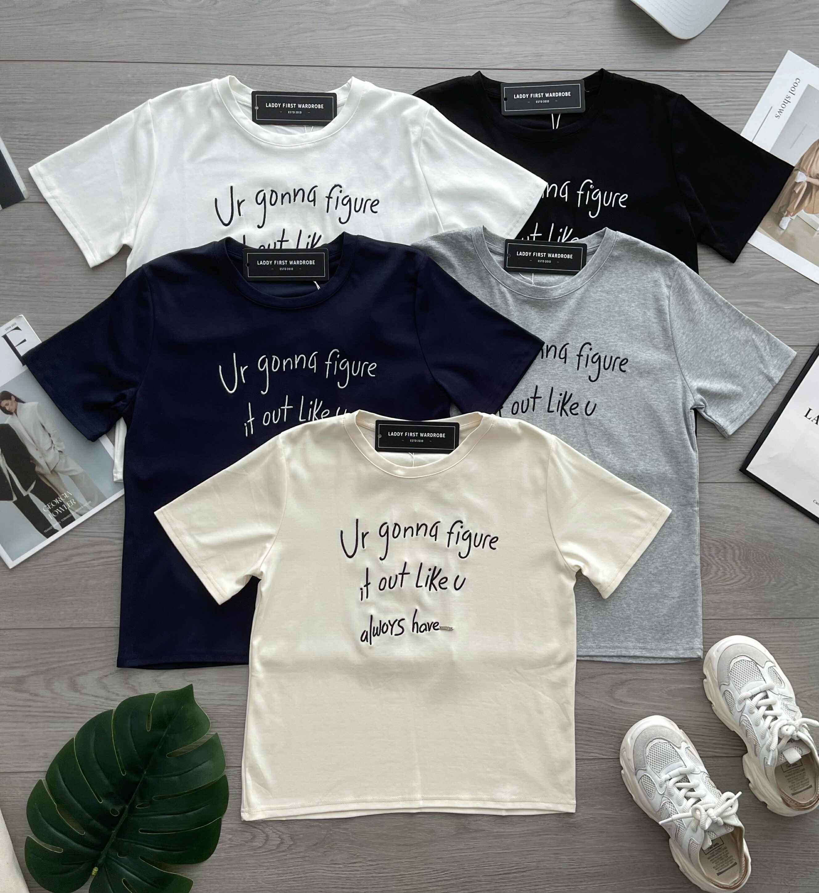 【T8094】🧧 宠粉福利回馈 🧧 高品质纯棉弹力圆领短袖刺绣字母日常简约休闲百搭上衣❤❤