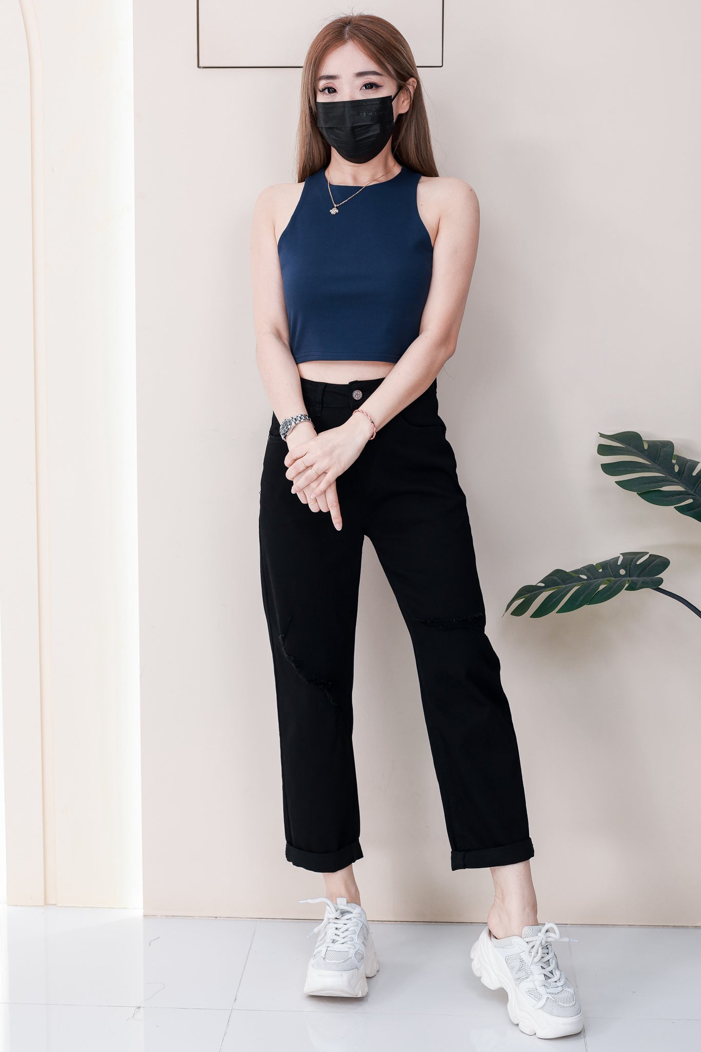 【L11762】高品质COTTON JEANS牛仔弹力破洞九分长裤，有口袋 ❤️❤️