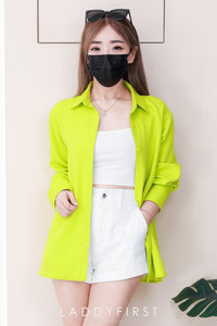 【T80340】＊订单不断＊ 独家爆款高品质韩式宽松版多巴胺色系翻领长袖西装衬衫上衣❤️【A-R1-C5】