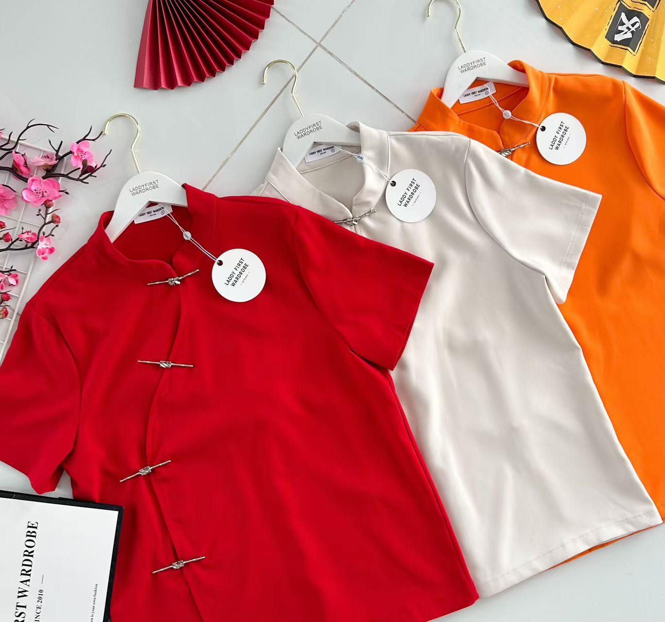 【T3482】【LFW独家小圆饼】高品质男女同款西装短袖金属盘扣唐装旗袍上衣，有口袋 ❤️❤️