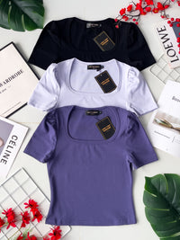 【T3329】独家爆款方领短袖纯棉弹力简约休闲百搭上衣 ❤️❤️ 【A-R3-C2】