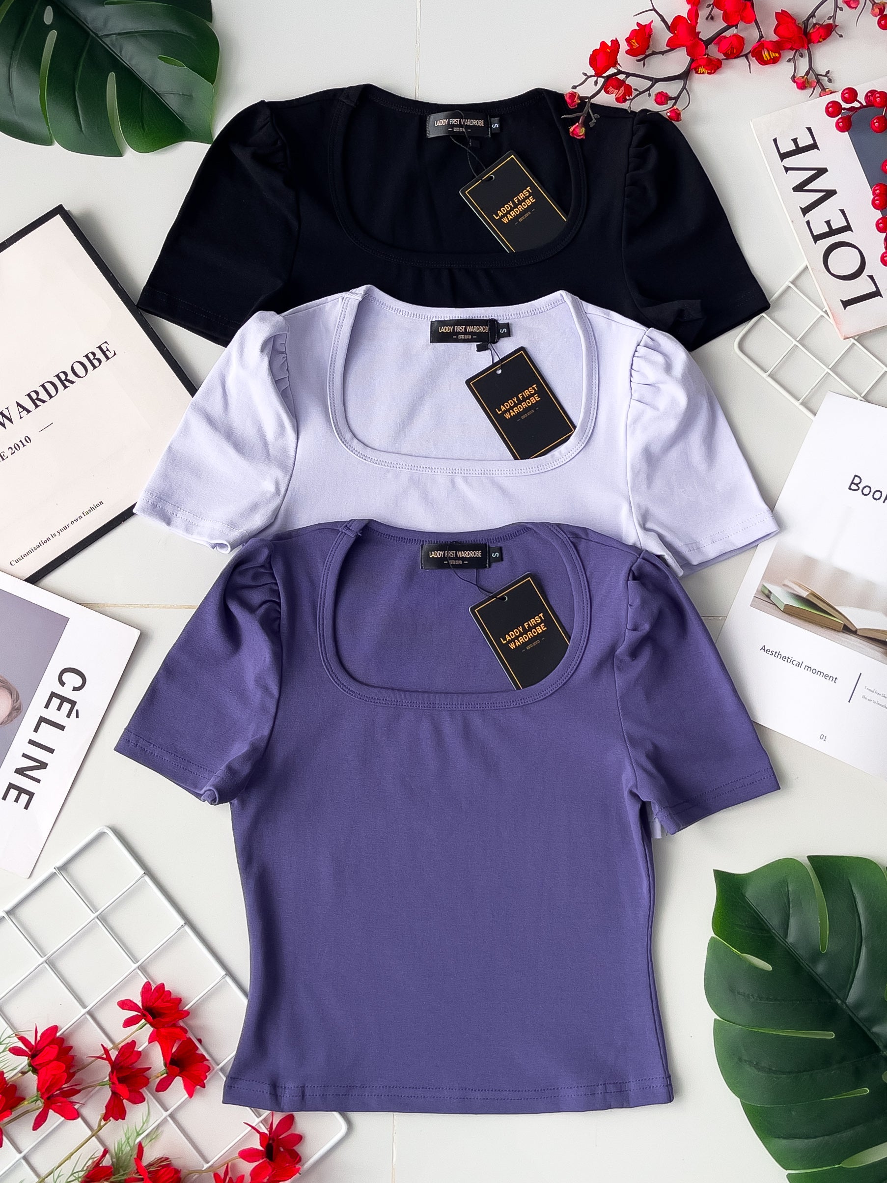 【T3329】独家爆款方领短袖纯棉弹力简约休闲百搭上衣 ❤️❤️ 【A-R3-C2】