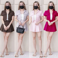 【SS9331】LFW独家爆款 高品质两件式欧美减龄款西装时尚百搭套装 西装翻领短袖上衣，可当小外套穿搭➕西装百褶高腰裙子，内层有里布短裤 ❤️❤️【B-R2-C6】