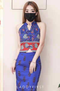 【SS6842-1】⚡补货预订款⚡高品质高级感复古BATIK旗袍套装 BATIK无袖旗袍上衣➕开叉边设计高腰BATIK裙子 ❤️❤️