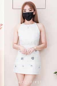 【SS16961】高品质两件式气质韩系闪亮小香风套装 小香风无袖上衣➕亮片钉珠小花朵小香风高腰裙子，内层有里布短裤，有口袋 ❤️❤️ 【C-R1-C5】