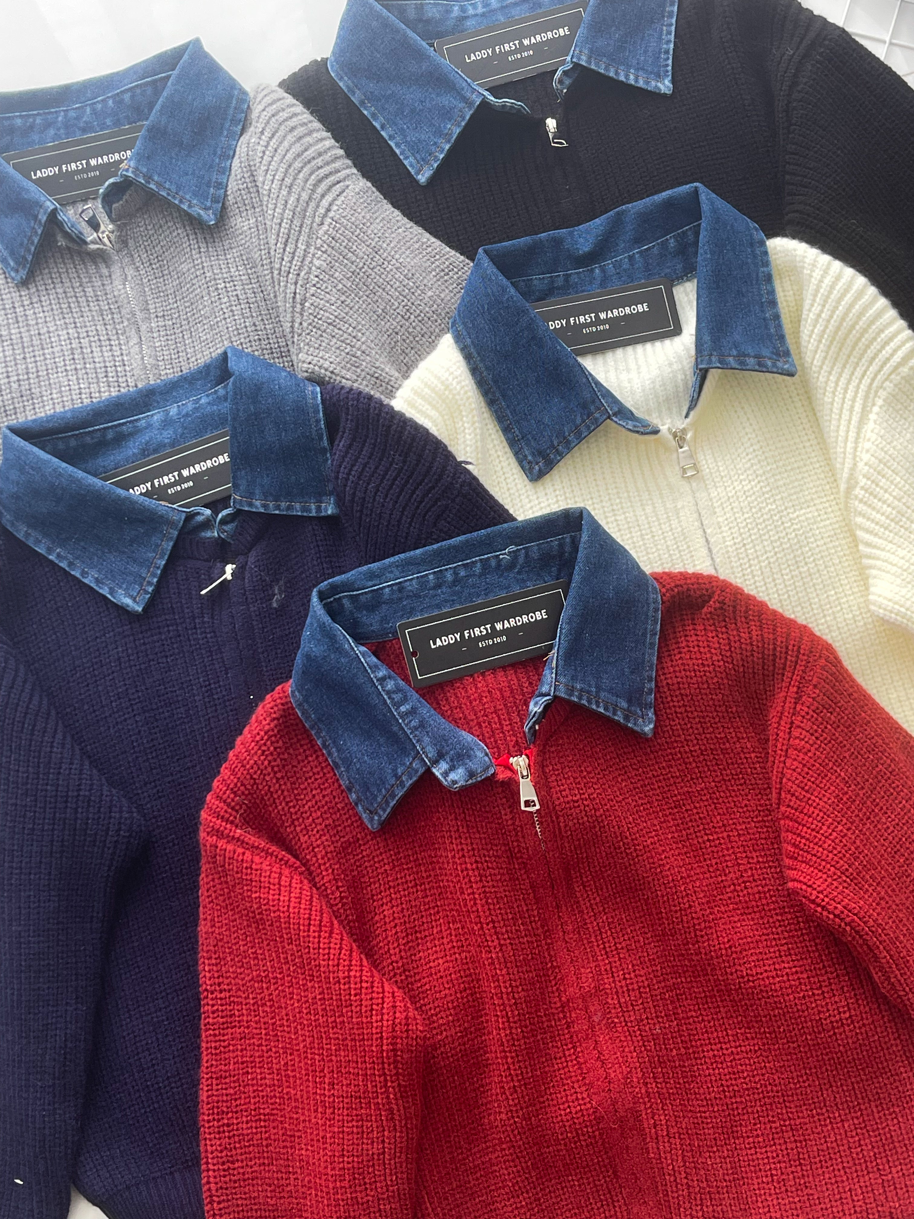 【T2878】高品质韩系厚实针织拼接牛仔翻领长袖百搭外套 ❤❤