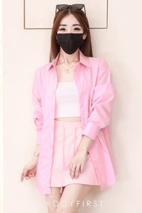【SS3540】＊高质量套装回馈＊【LFW独家小圆饼】高品质两件式韩式气质感衬衫时尚套装 宽松版翻领长袖衬衫上衣➕卫衣棉松紧腰弹力高腰裙子，内层有里布短裤 ❤️❤️