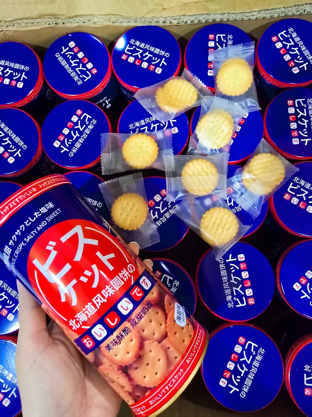 【F2054】北海道日式小圆饼奶香饼干海盐味休闲零食罐装 ❤️🍪