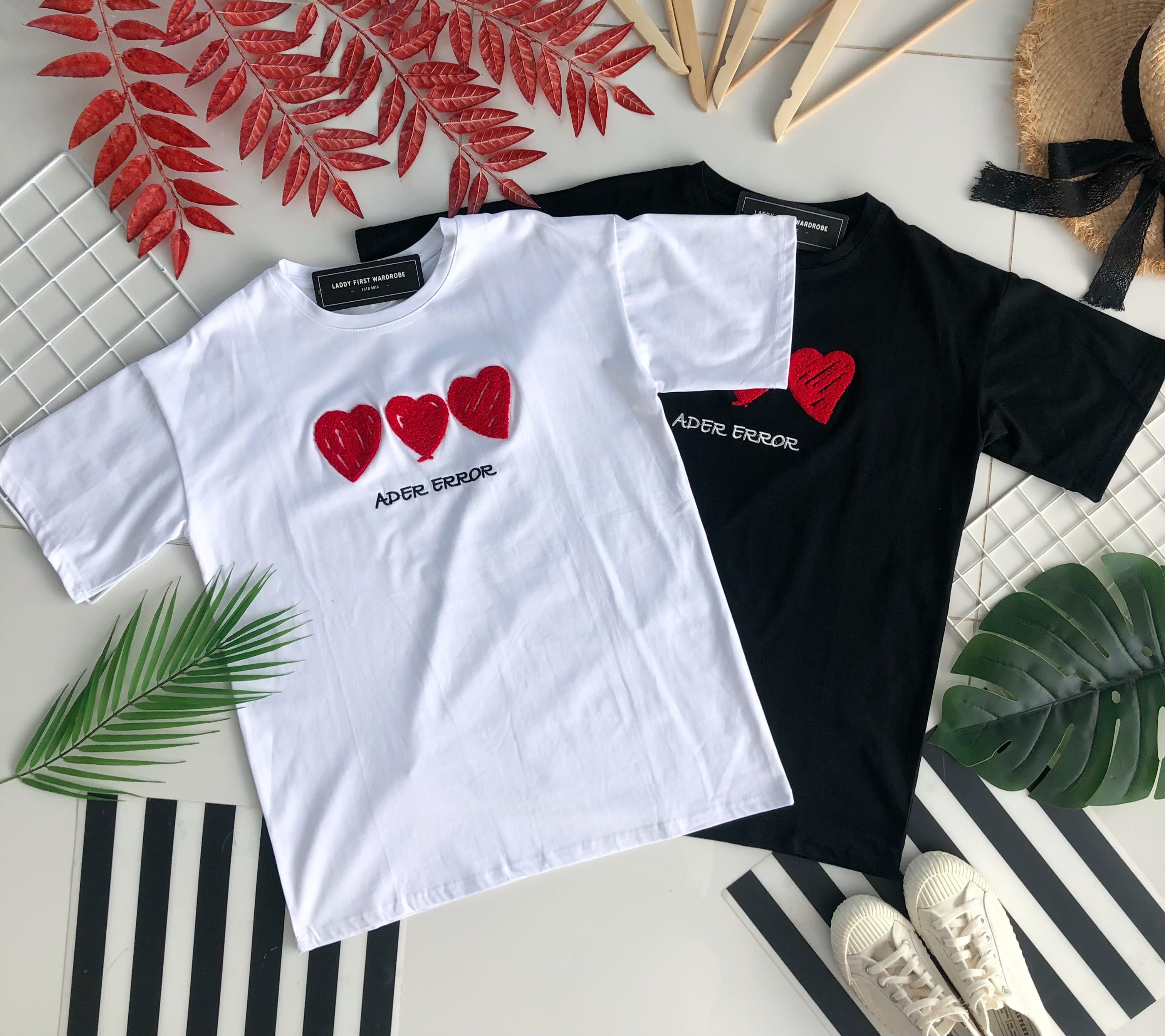 【O7600】爱心毛巾绣圆领短袖 Oversized 上衣❤️❤️