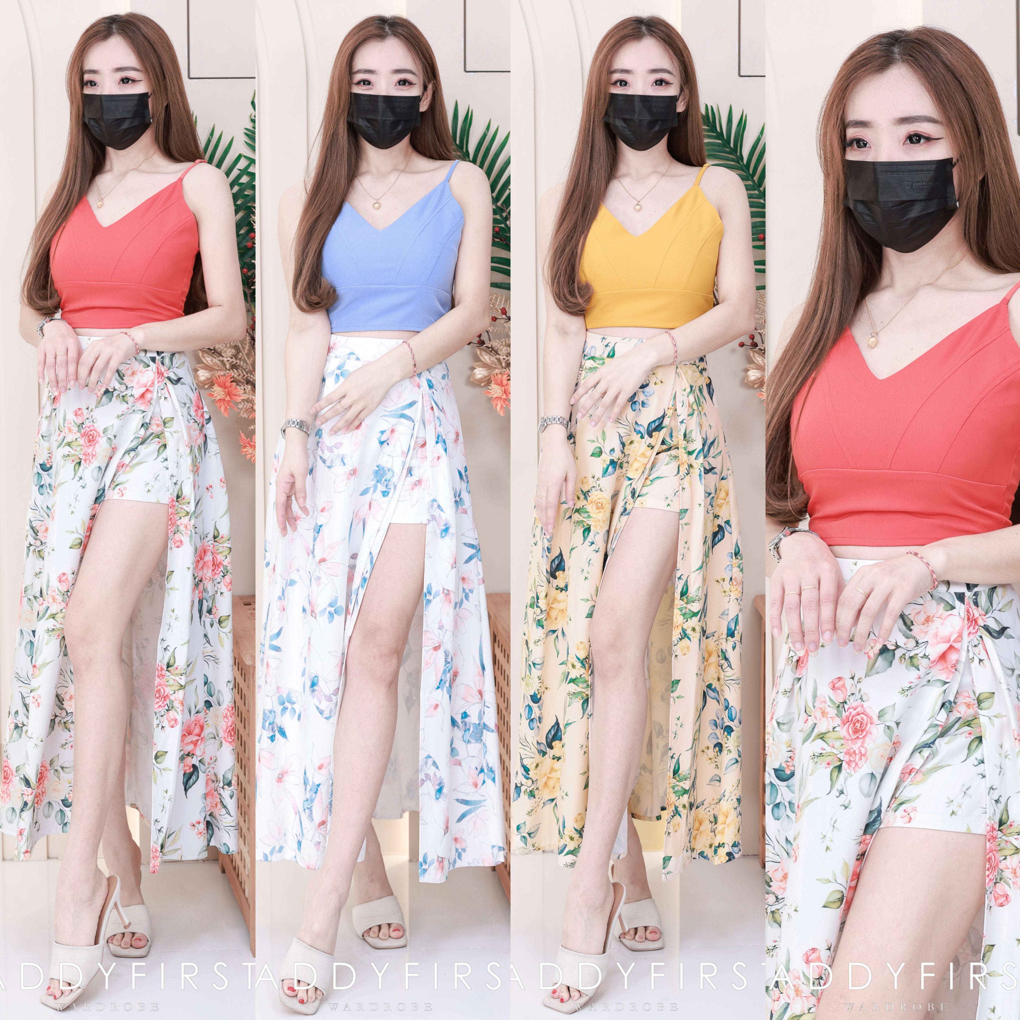【SS4423186】【网站福利款✨】【LFW独家小圆饼】两件式高端时尚简约套装 自调无袖肩带短版西装上衣➕假两件温柔风仙气雪纺短裤拼接开叉高腰裙子 ❤️❤️