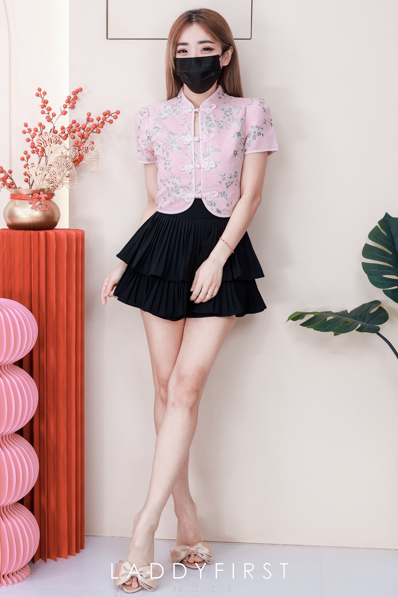 【S68135】【LFW独家小圆饼】【直播间搭配】双层蛋糕百褶荷叶边高腰显瘦西装裙子，内层防走光短裤 ❤️❤️