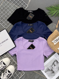 【T3371】前双后单层方领纯棉弹力百搭上衣 ❤❤ 【C-R1-C5】