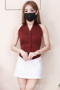 【T2799】高品质御姐风肖肩露锁骨马甲式缎面气质上衣 ❤❤ 【B-R1-C4】