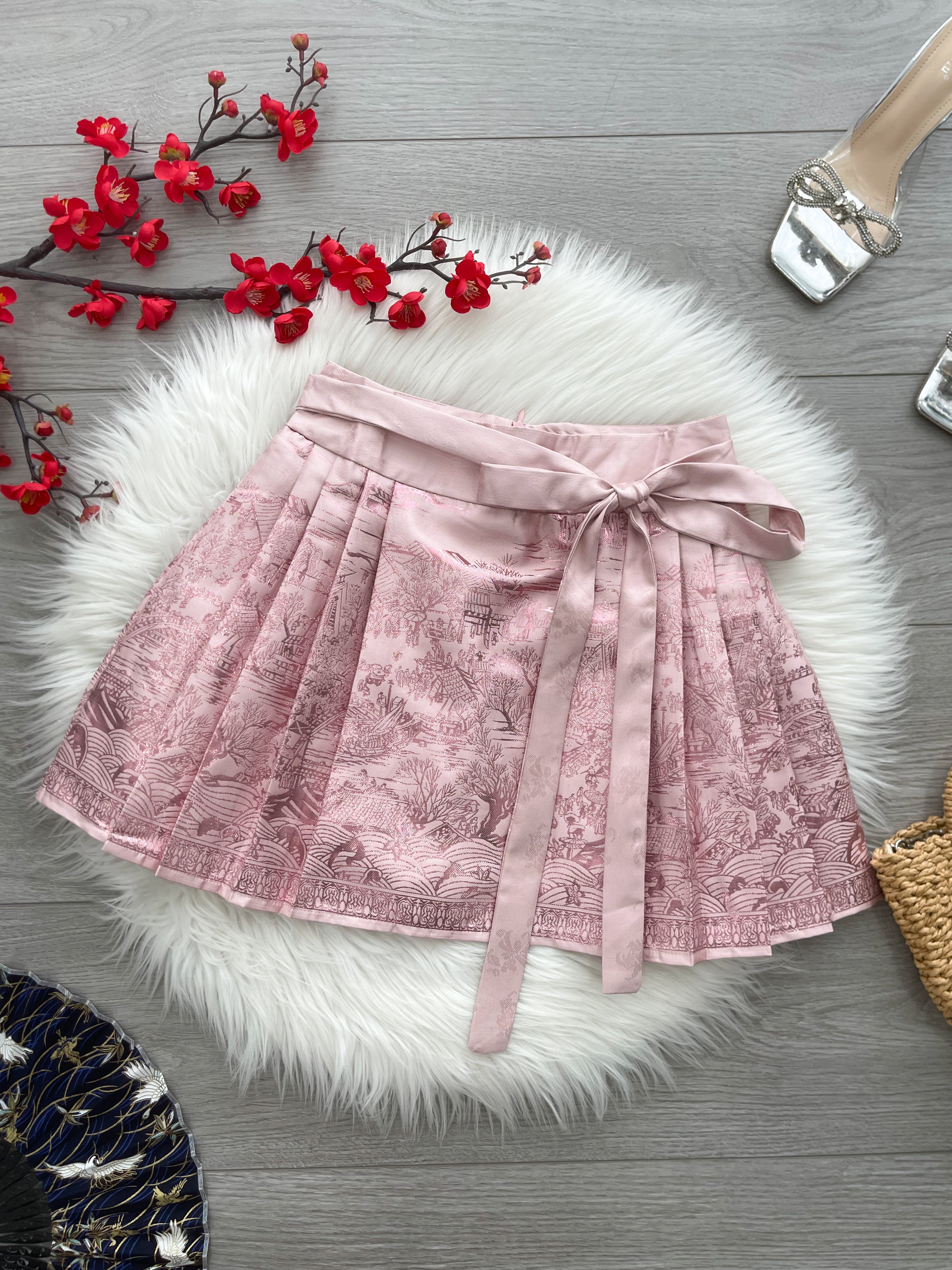 【S2649】高品质新中式国风织金沙刺绣百褶马面裙子，内层有里布短裤 ❤️❤️