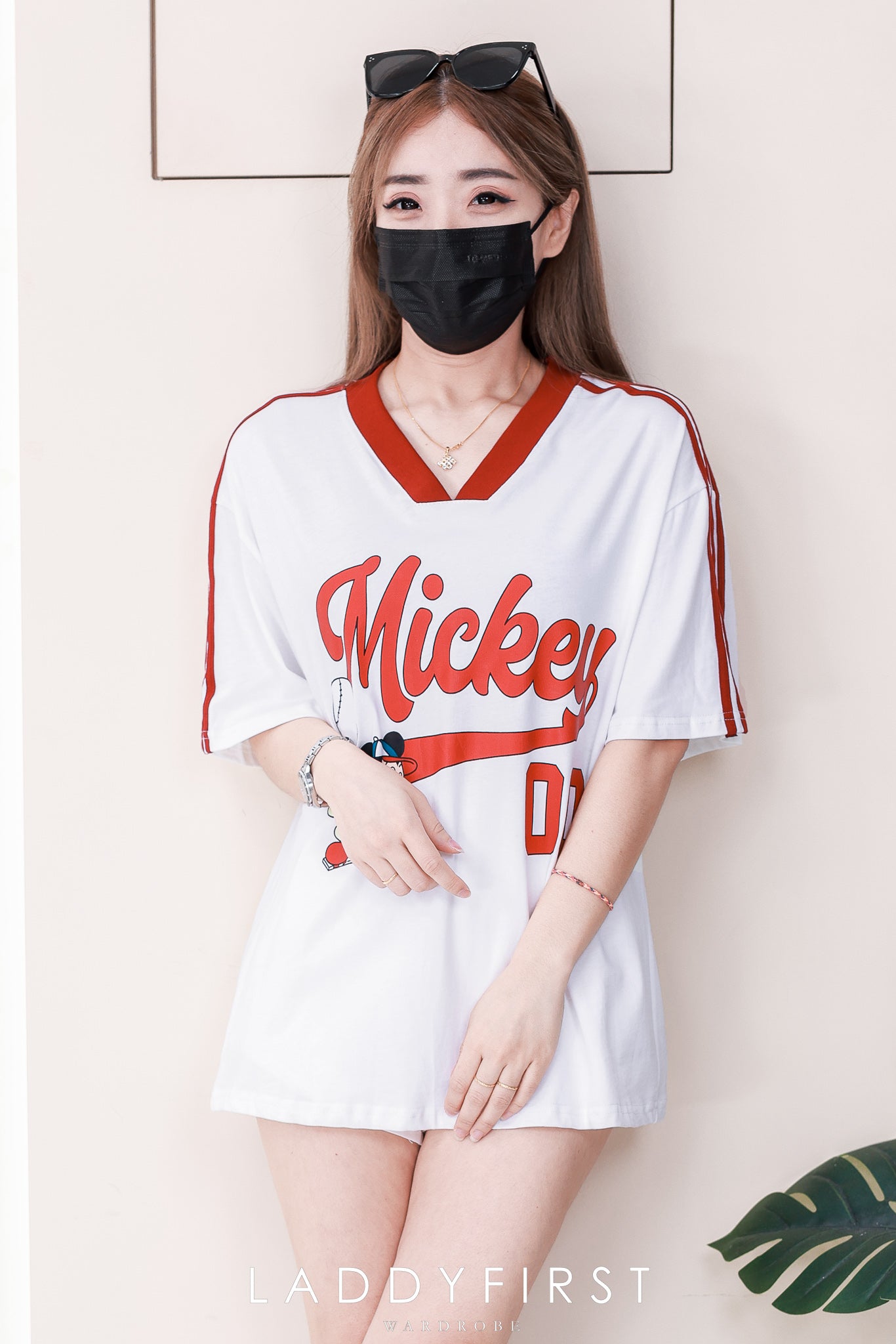 【O1274 / 1329】高品质V领撞色包边米奇印花Oversized 休闲上衣❤❤