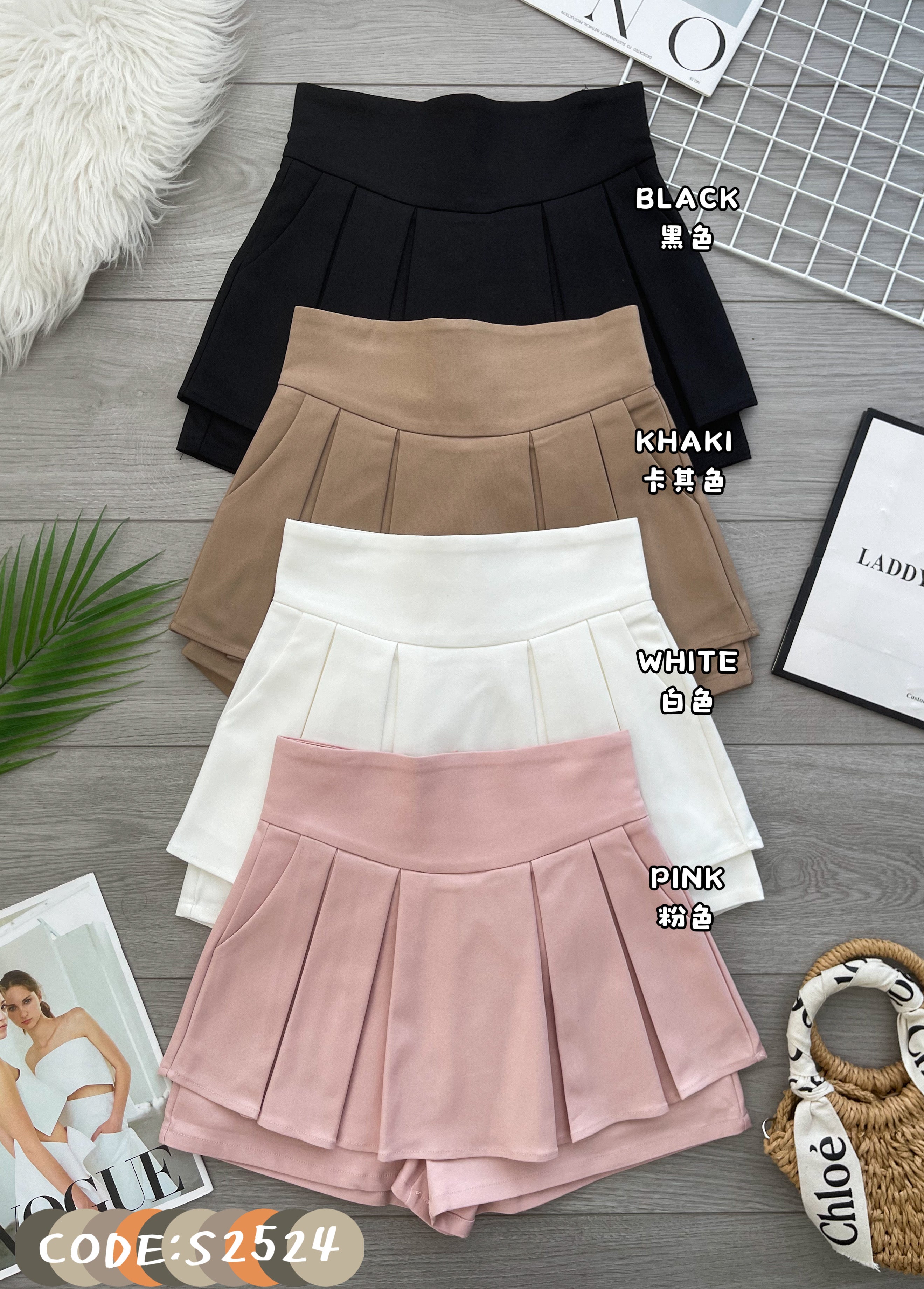【S2524】【补厂家现货⚡⚡】高品质前后双层百褶设计厚实西装高腰时尚百搭裤裙，有口袋 ❤️❤️