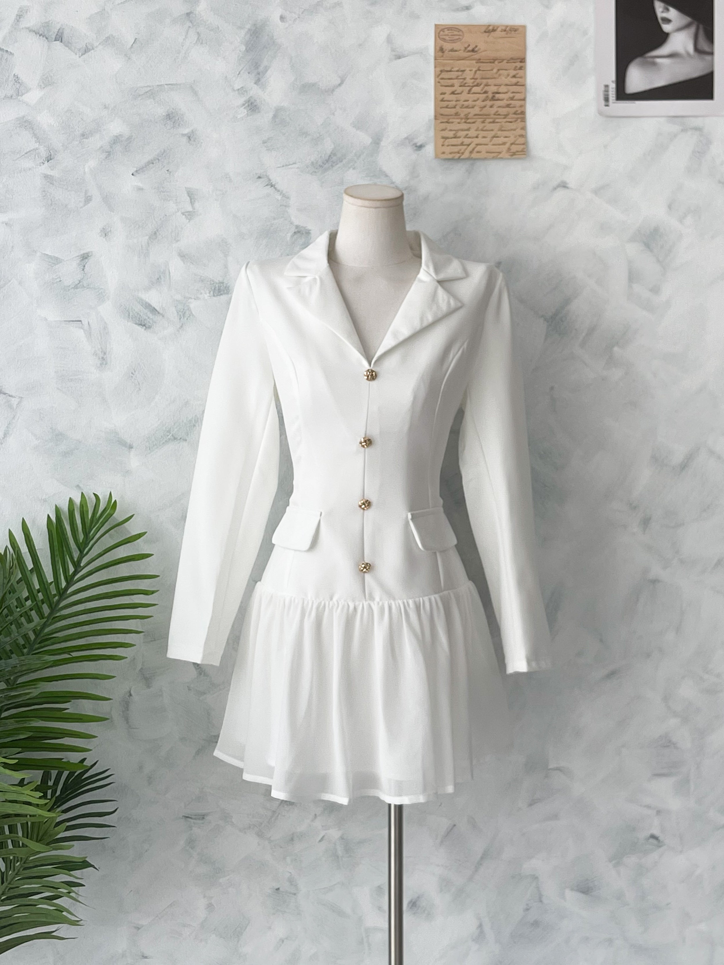 【D81181】高品质韩系御姐风长袖西装拼接雪纺连身裙子 ❤❤【A-R2-C1】