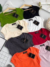 【T3475】LFW独家爆款高品质大U领纯棉弹力简约百搭出袖上衣 ❤❤ 【B-R2-C2】