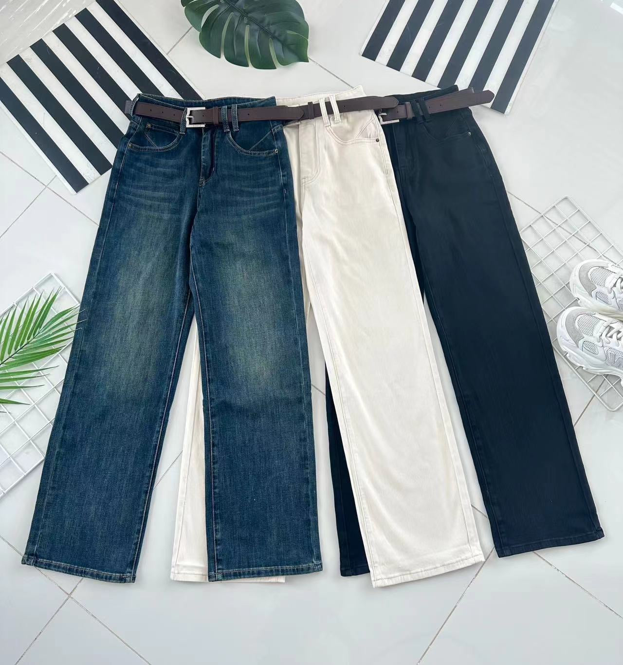 【L7012】高品质气质老爹牛仔九分阔脚高腰长裤，有口袋 #COTTON弹力牛仔面料 ❤️❤️