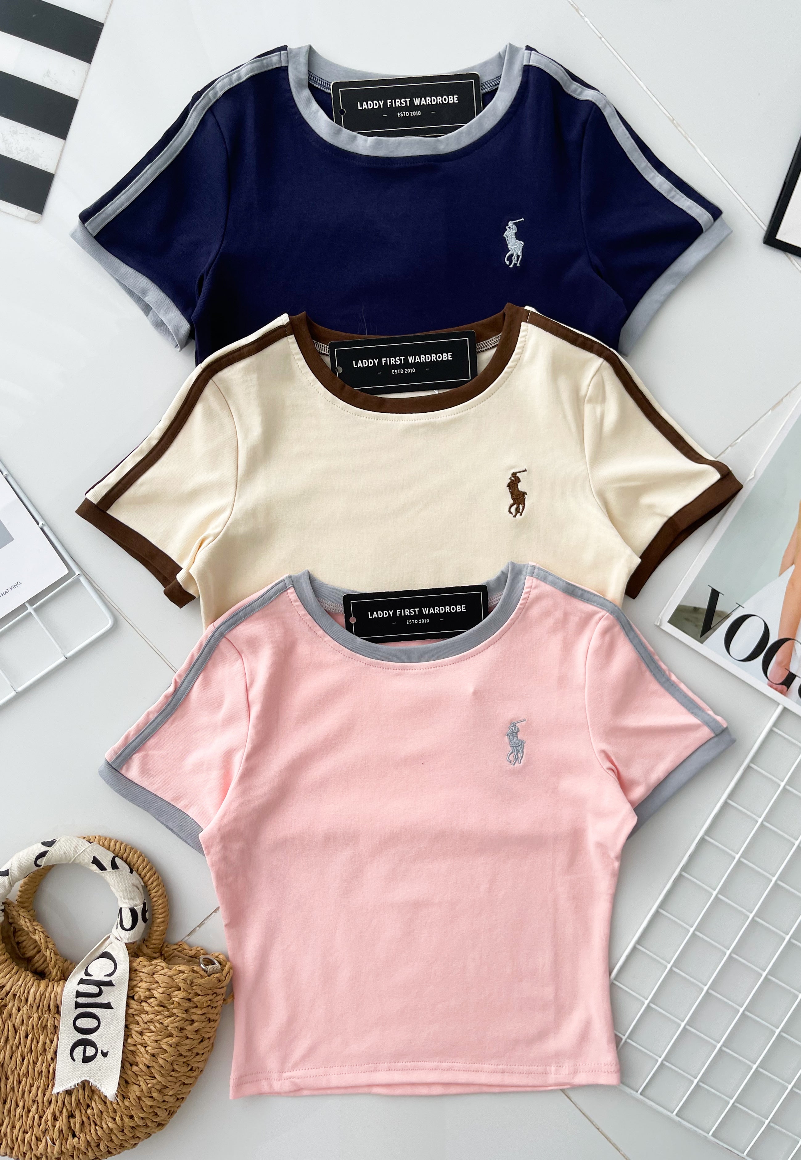 【T14310 / 9076】高品质纯棉弹力拼色polo刺绣休闲百搭上衣 ❤️❤️