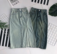 【L6511】高品质韩版牛仔高腰百搭裙子，露腿开叉设计，有口袋 ❤️❤️【A-R2-C1】