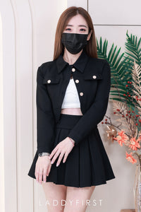 【SS3435】【LFW独家小圆饼】高质量高档弹力罗马学院风韩版套装 翻领长袖气质上衣/外套➕减龄百褶高腰裙子 ❤️❤️【B-R2-C3】