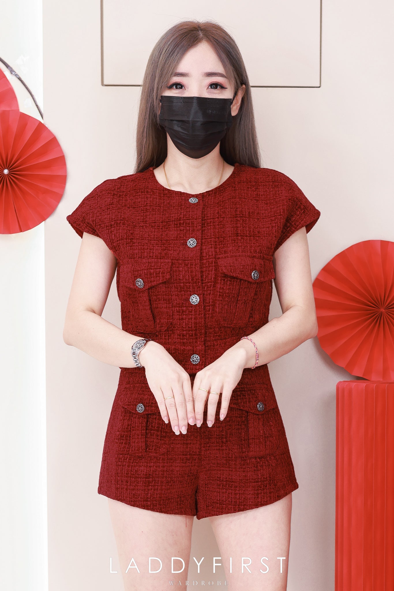【SS3509】【LFW独家小圆饼】高品质两件式简约时尚小香风套装 小香风出袖上衣➕小香风高腰百搭短裤，有口袋 ❤️❤️