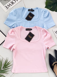 【T3329】独家爆款方领短袖纯棉弹力简约休闲百搭上衣 ❤️❤️ 【A-R3-C2】