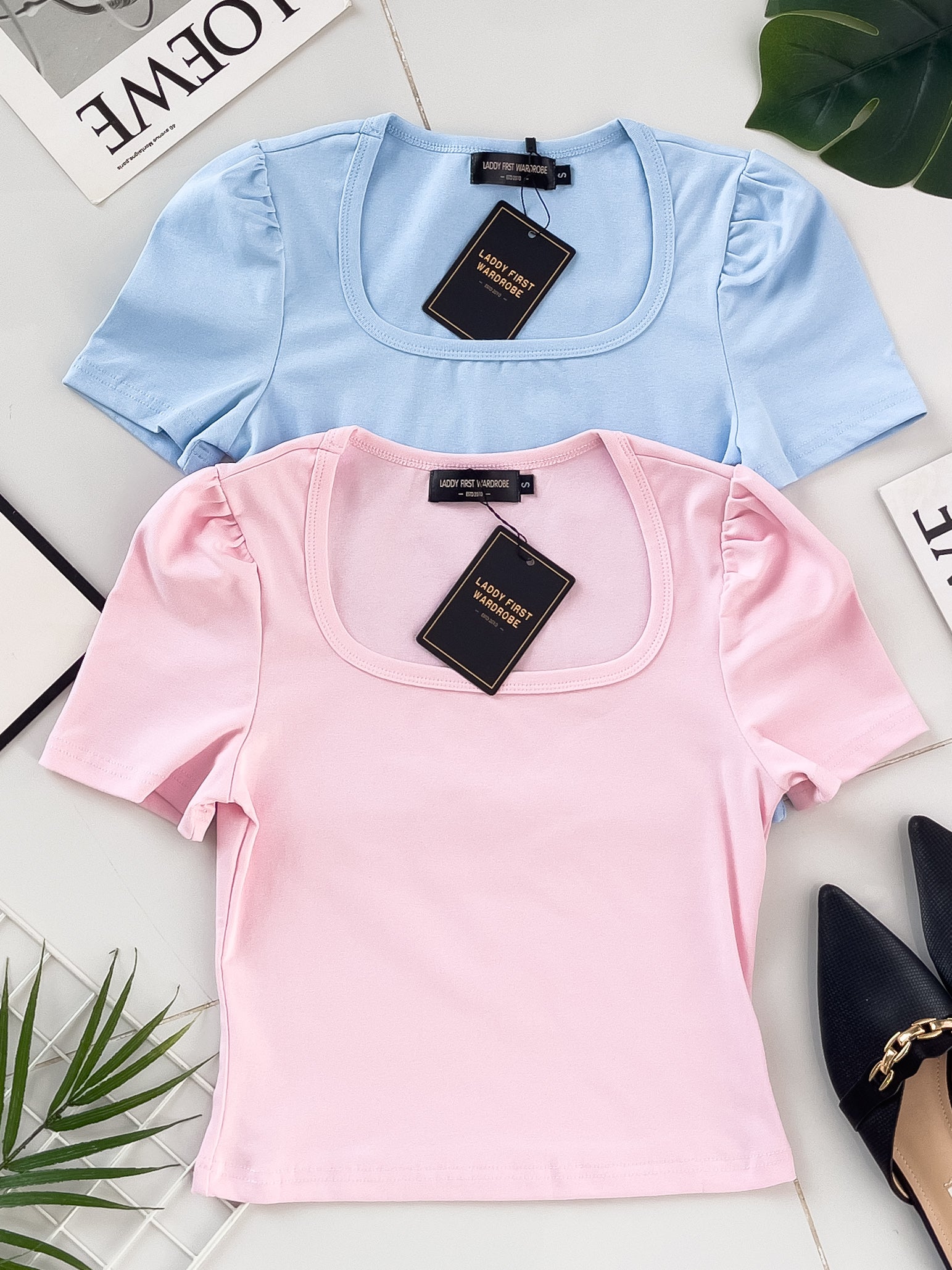 【T3329】独家爆款方领短袖纯棉弹力简约休闲百搭上衣 ❤️❤️ 【A-R3-C2】