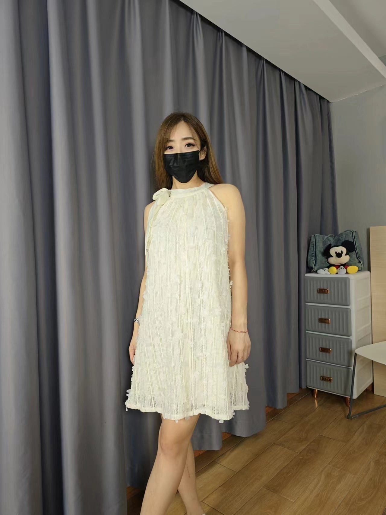 【D2042】🇨🇳代购商品🇨🇳高品质CUT-IN玫瑰绣花针织雪纺连身裙子❤️❤️