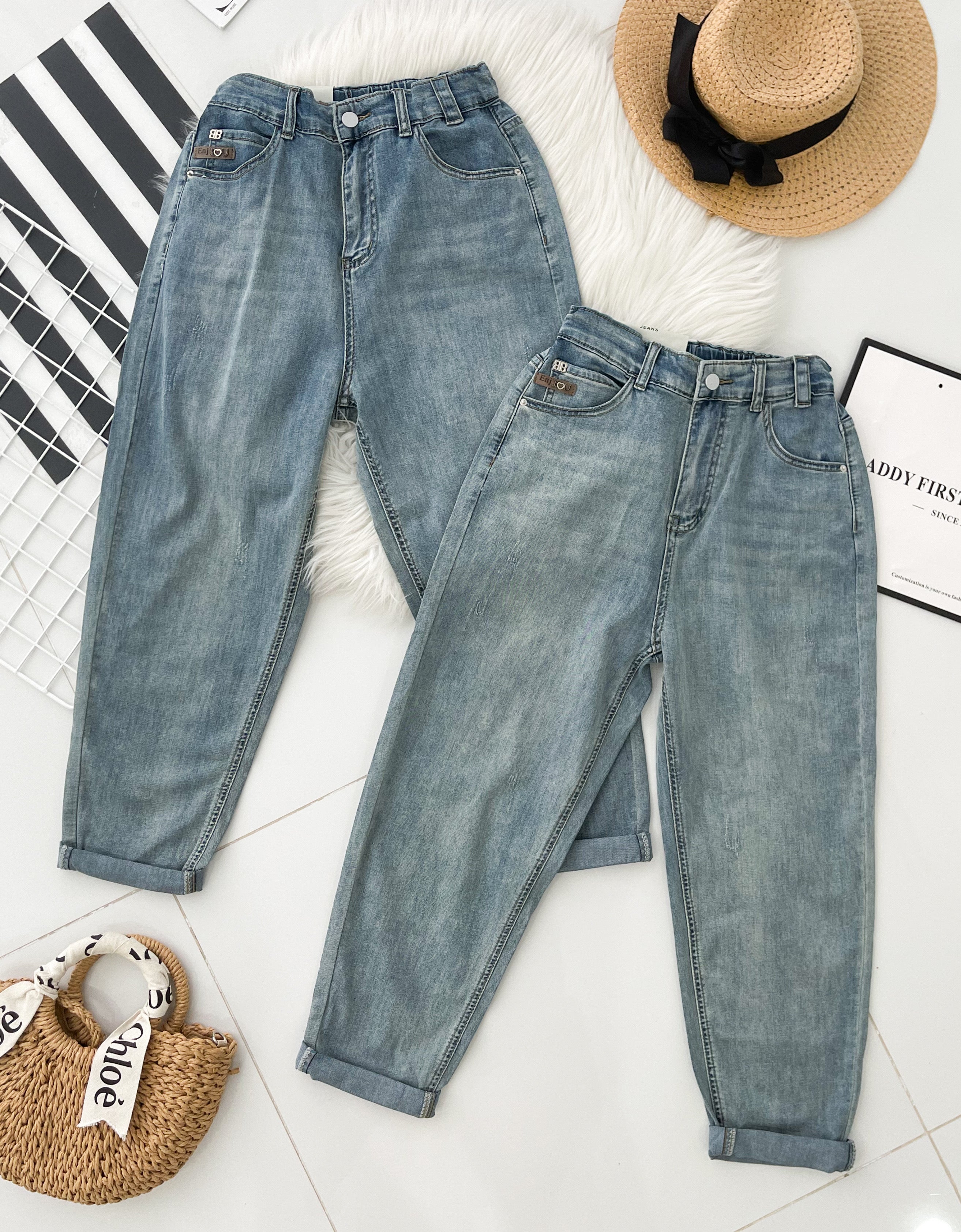 【L2579】高品质COTTON JEANS天丝牛仔弹力高腰长裤，后腰伸缩弹力有口袋 ❤️❤️