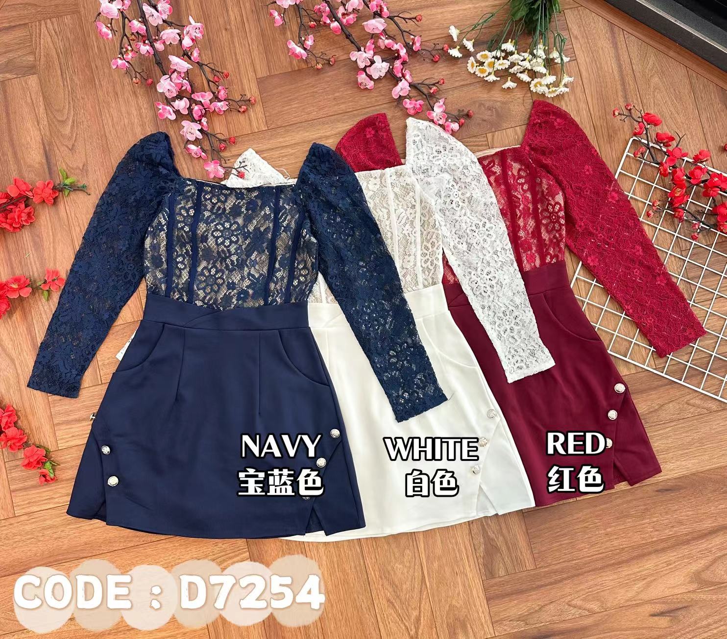 【D7254】高品质方领长袖蕾丝上衣拼接西装连身裙子，内层有里布短裤，有口袋 ❤️❤️ 【A-R1-C3】