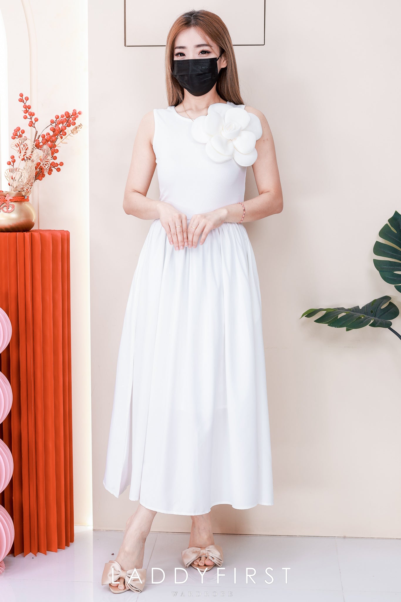 【D323020】高品质仙气韩系大气立体大花螺纹弹力拼接雪纺连身长裙 ❤❤【A-R2-C4】