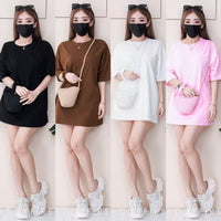 【O1160】高品质三件套男女同款纯棉Oversized 潮流时尚上衣 ❤️❤️ 上衣➕包包➕发圈【A-RU9】
