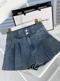 【S3439】【独家小圆饼】高品质COTTON JEANS牛仔弹力百褶设计牛仔高腰百搭短裤，有口袋 ❤️❤️ 【A-R1-C6】