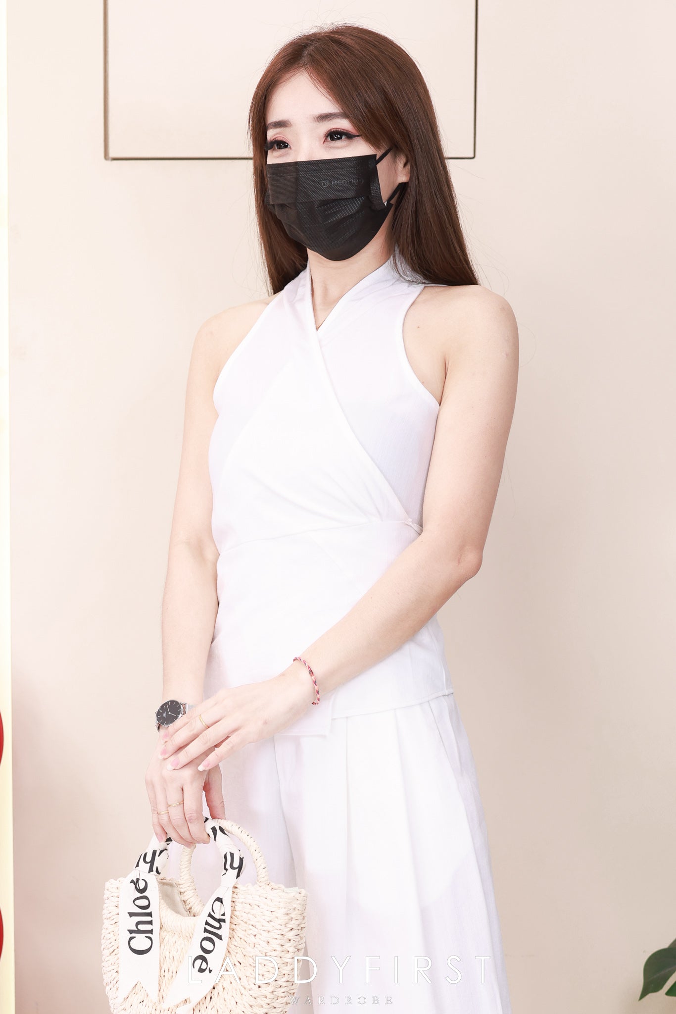 【SS6926】高品质两件式韩风简约款时尚套装 V领CUT IN上衣，腰间自调收腰绑带设计➕松紧腰弹力阔脚百搭长裤，有口袋 ❤️❤️【B-R1-C5】