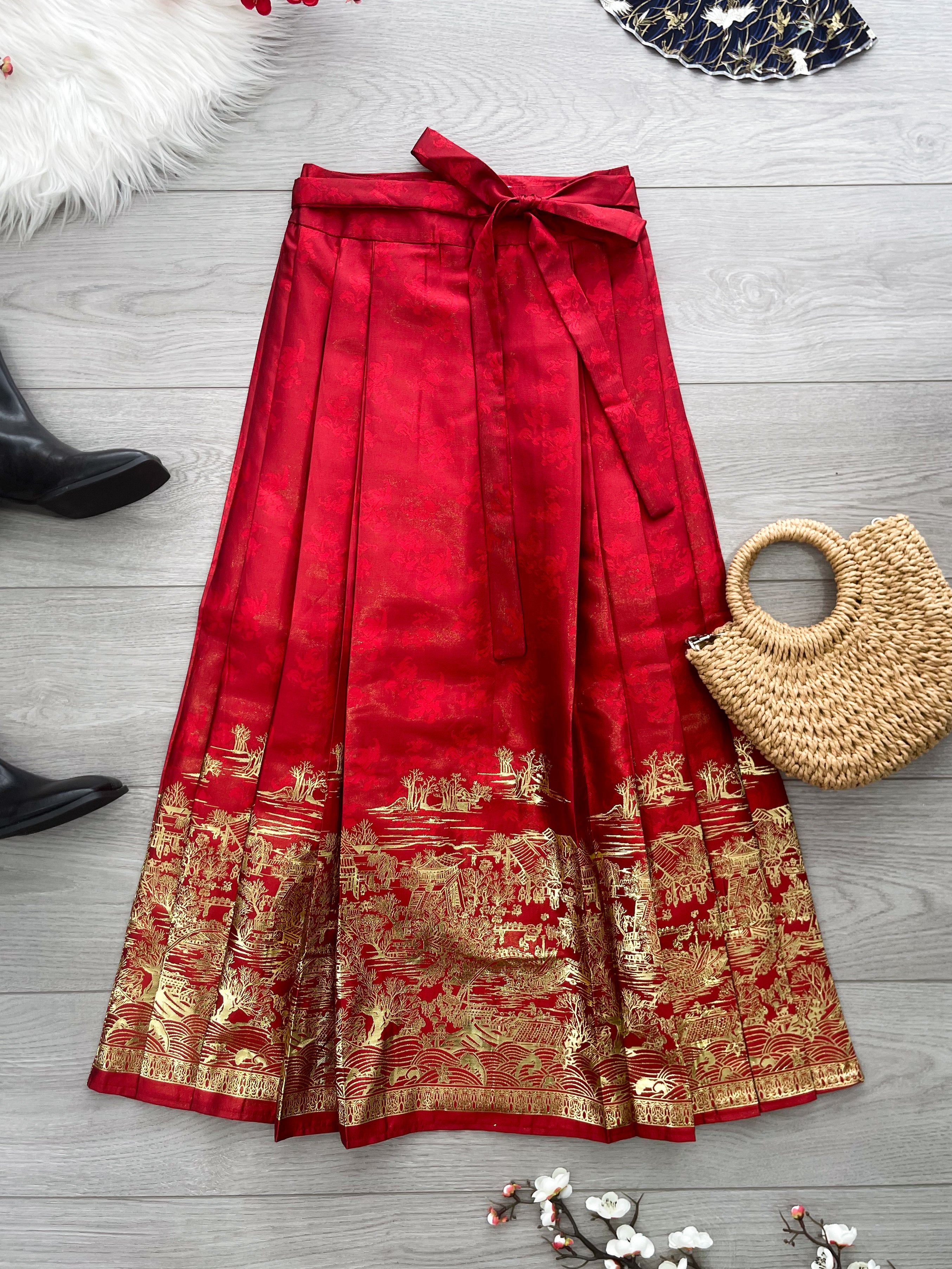 【L2650】高品质新中式国风织金沙腰间自编蝴蝶结设计百褶马面长裙 ❤️❤️