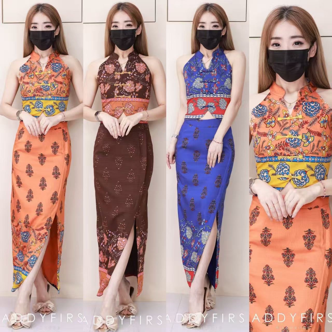 【SS6842-1】⚡补货预订款⚡高品质高级感复古BATIK旗袍套装 BATIK无袖旗袍上衣➕开叉边设计高腰BATIK裙子 ❤️❤️