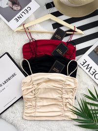 【T3396】方领皱褶显瘦设计细带无袖纯棉弹力内搭上衣 ❤❤【A-R2-C1】