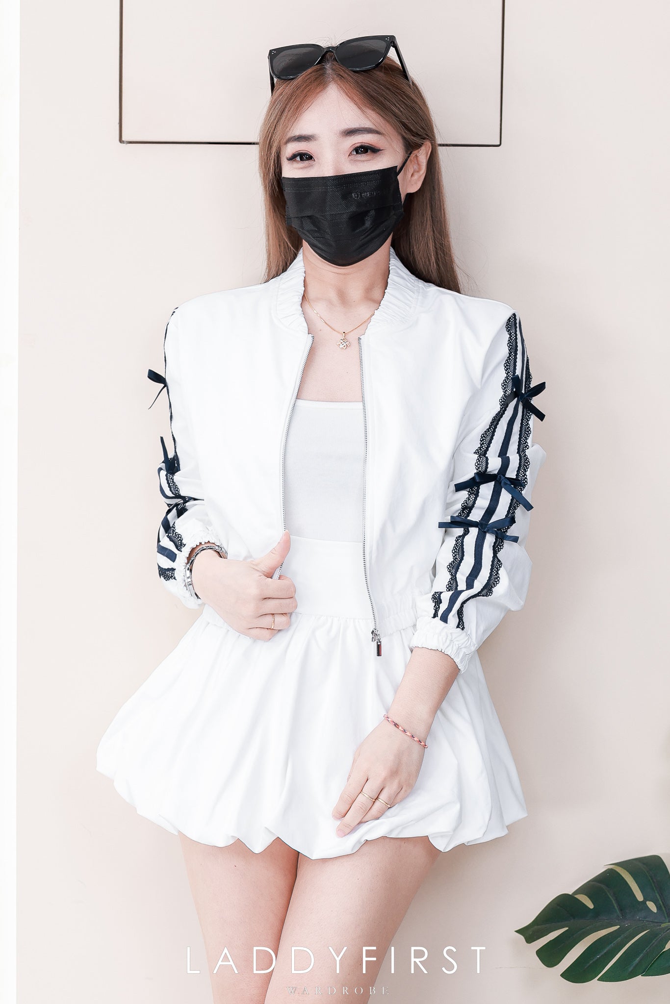 【SS110984】【补厂家现货⚡⚡】高品质两件式拉线设计休闲套装 宽松长袖外套➕ 前后裙内层有里裤高腰百搭花苞裤裙❤️❤️