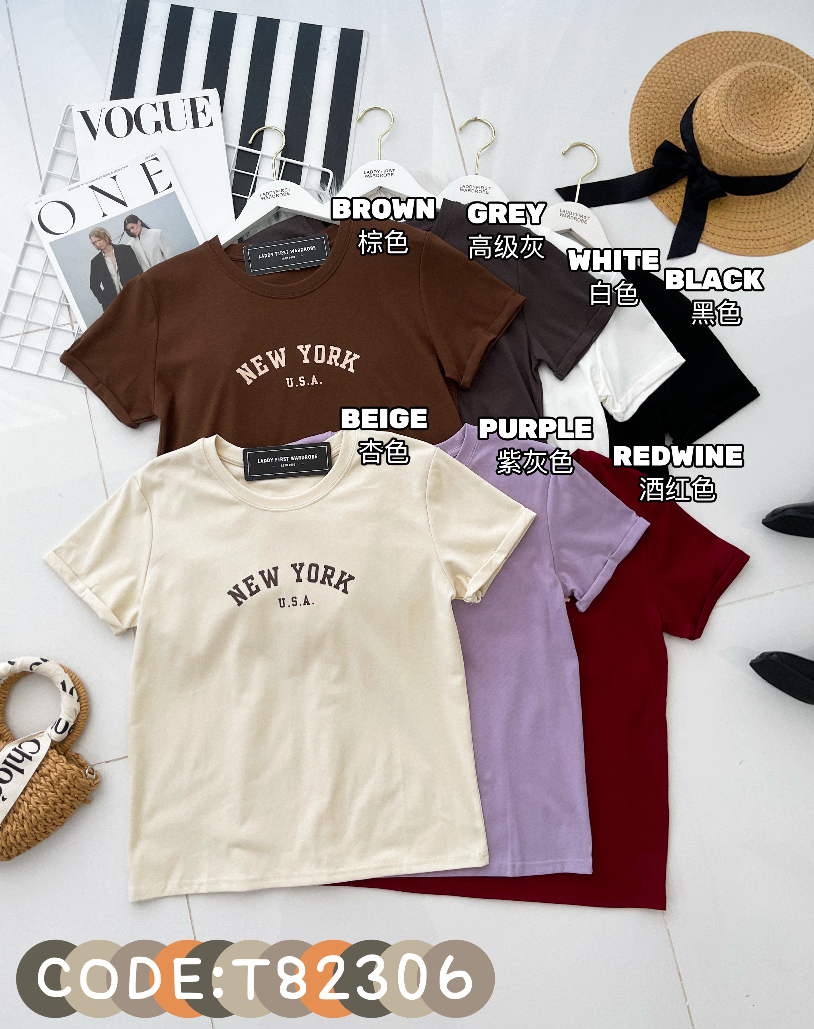 【T82306】SEPTEMBER TEE U领短袖纯棉弹力舒服好穿日常百搭上衣