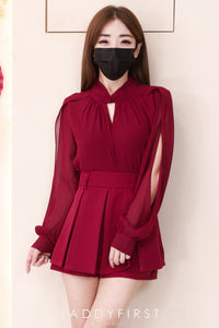 【SS81155】高品质两件式女神气质款时尚套装 雪纺长袖上衣➕双层西装百褶 高腰裤裙 ❤️❤️ 【A-R1-C4】