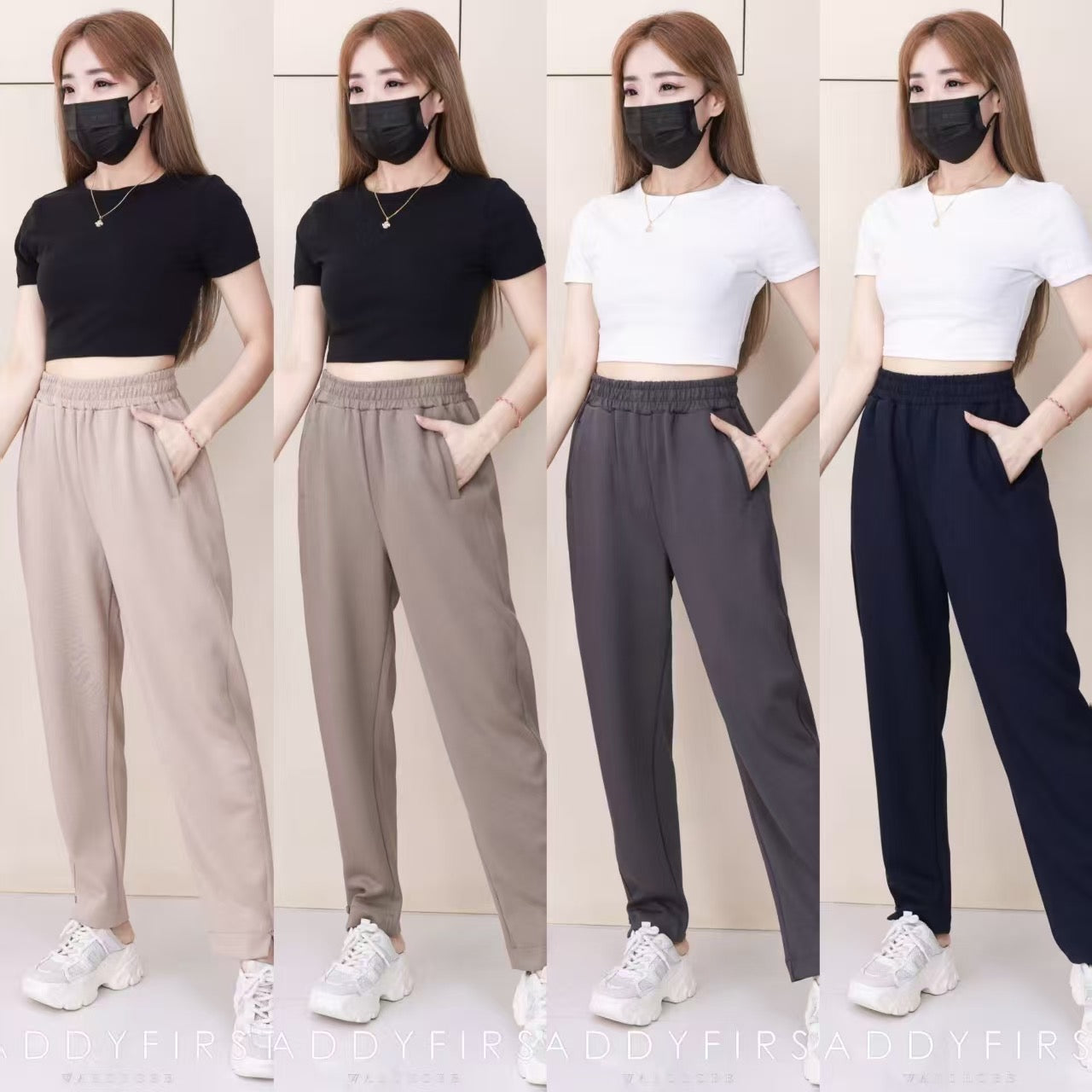 【L1191-1】⚡补货预订款⚡高品质空气棉松紧腰弹力运动休闲长裤，有口袋 ❤️❤️