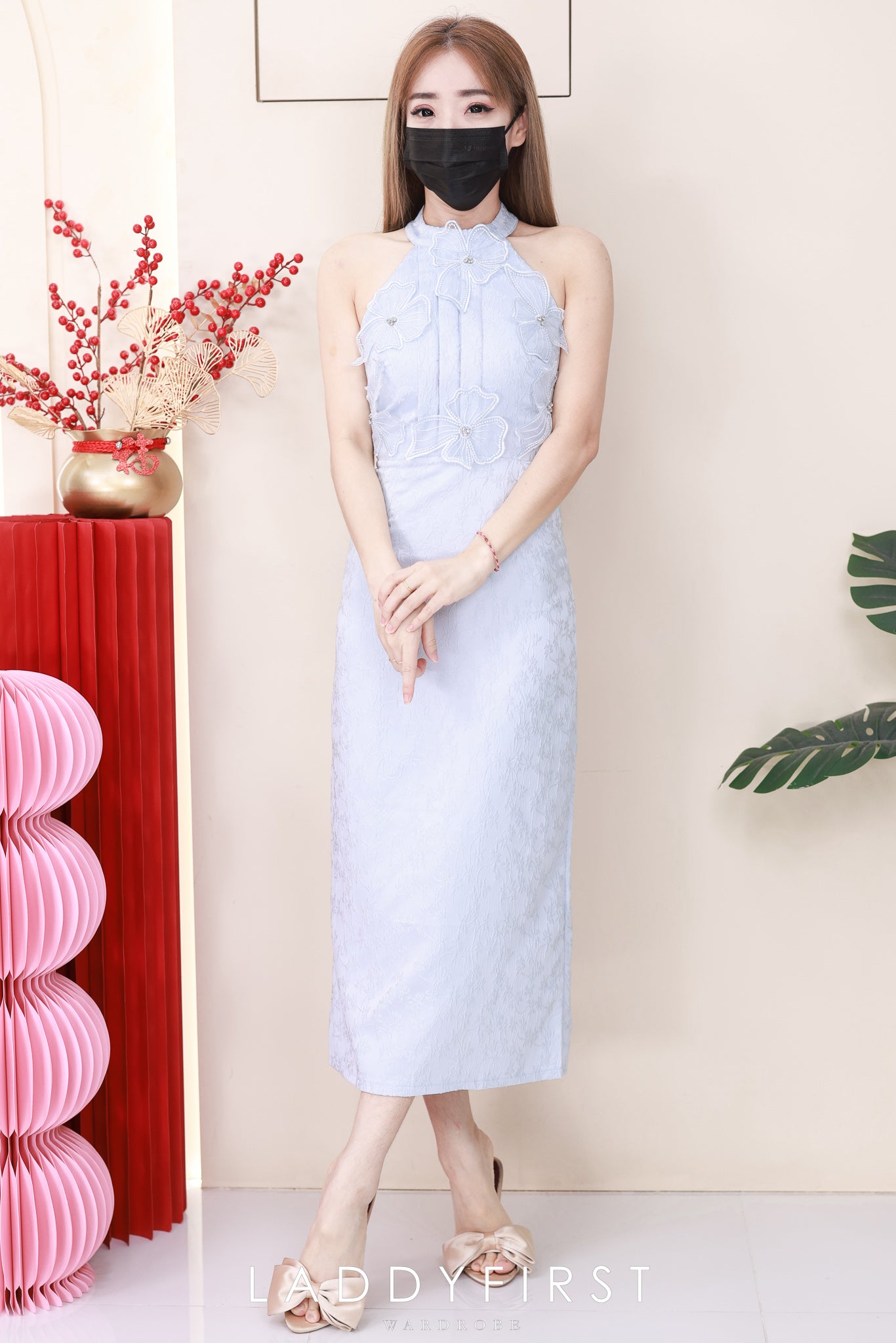 【D81706 / 37676】高品质高端气质立体花瓣提花连身裙子 ❤❤【A-RU】