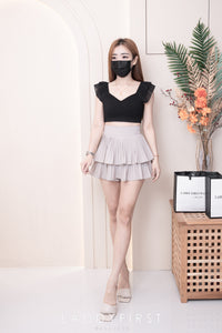 【S68135】【LFW独家小圆饼】【直播间搭配】双层蛋糕百褶荷叶边高腰显瘦西装裙子，内层防走光短裤 ❤️❤️ 【C-R3-C5】