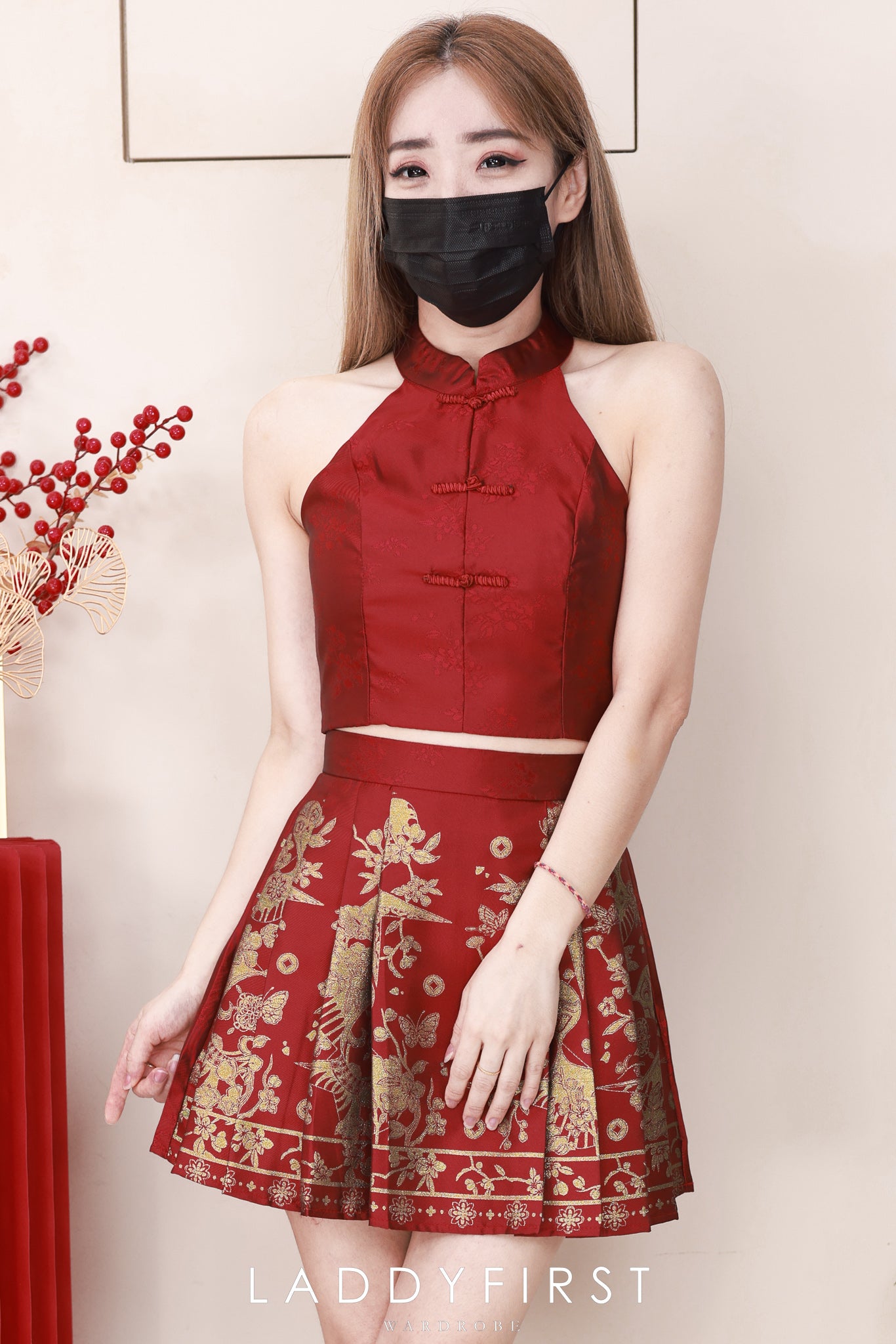 【SS21840 / 388617】高品质两件式高贵贵气马面裙套装 CUT IN无袖旗袍上衣➕百褶马面裙子，内层有里布短裤 ❤️❤️