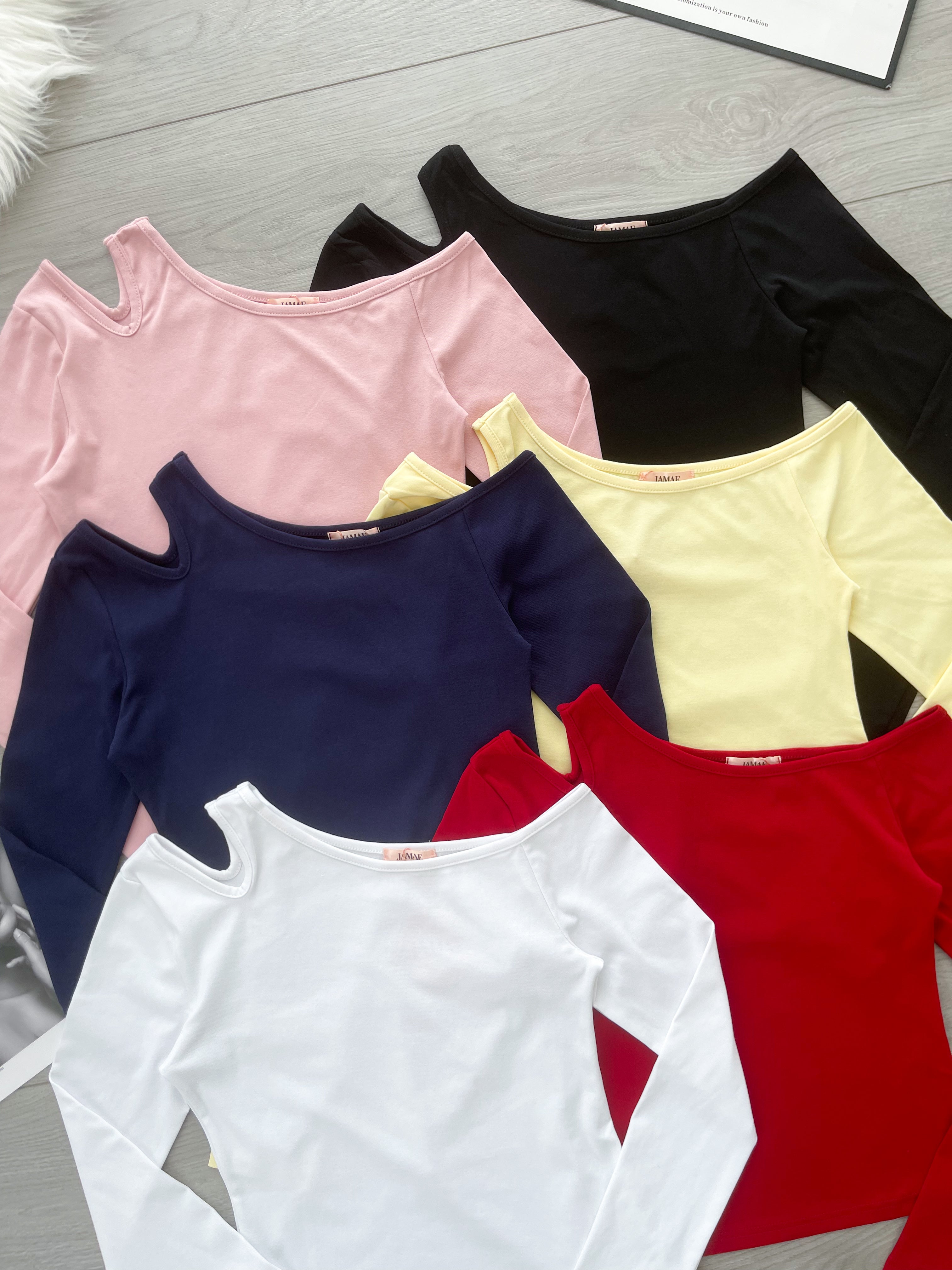 【T98879】高品质纯棉弹力斜肩长袖百搭上衣 ❤️❤️