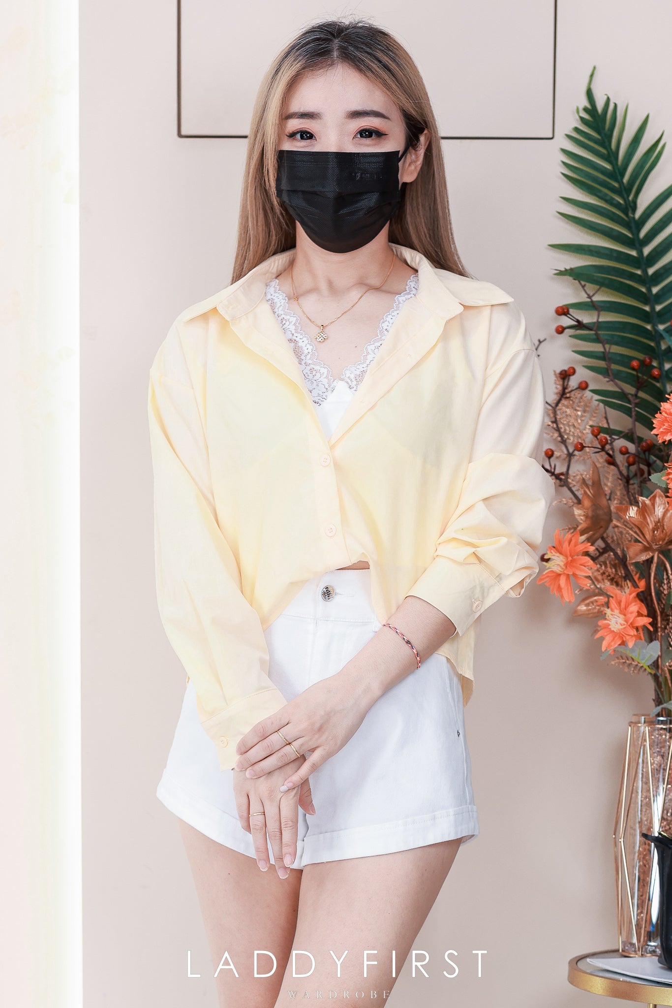 【T98352】高品质韩系假两件式前短后长长袖衬衫上衣 ❤❤ 【A-R1-C3】