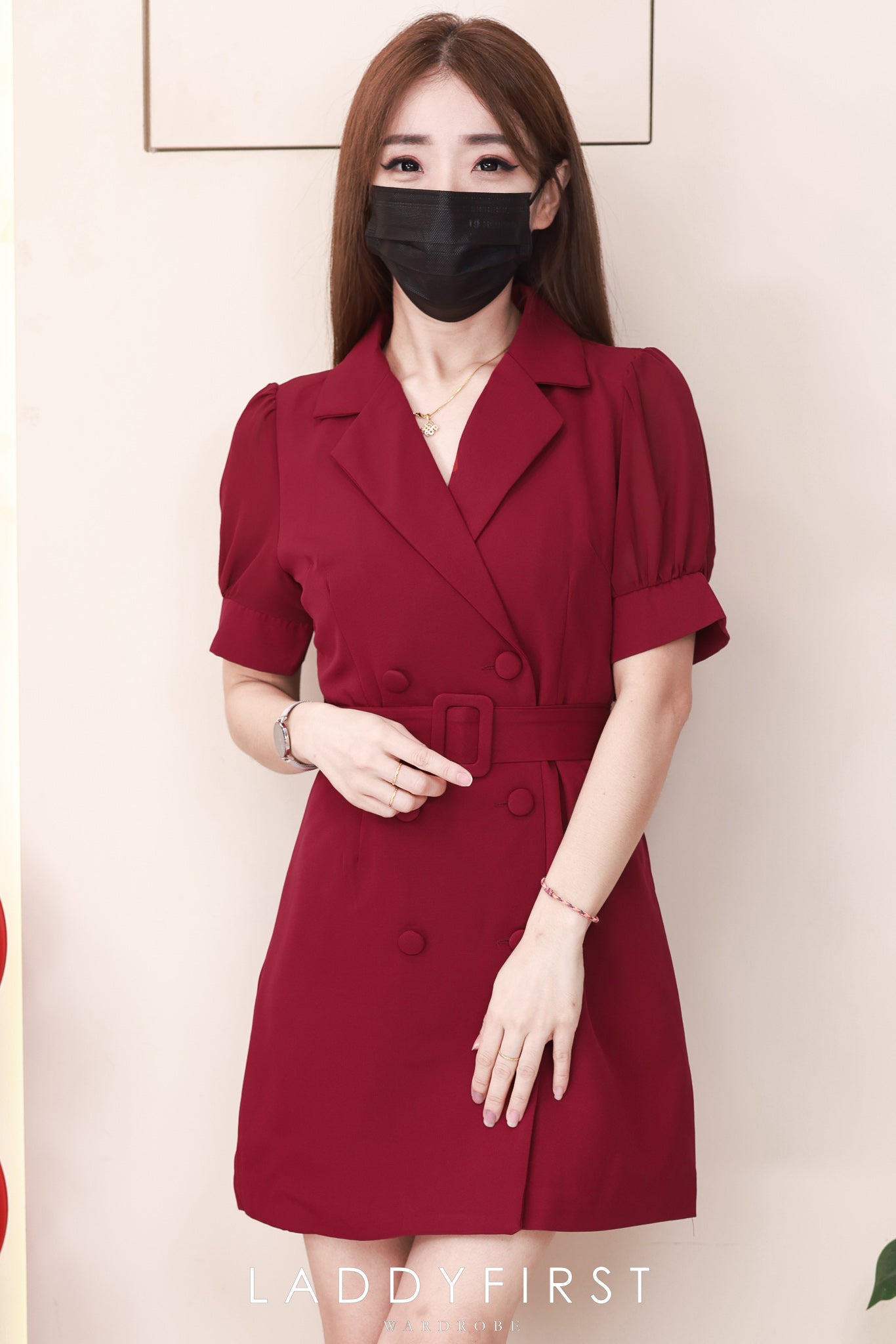 【D98870】高品质气质女神款翻领西装连身裙子，腰带条件腰身 ❤❤【A-R1-C5】